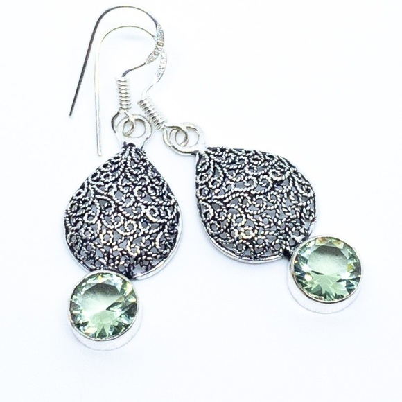 Green Amethyst Sterling Silver Earrings - Picture 10 of 15